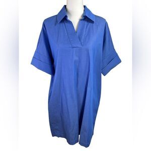 Ming‎ Wang Side Pocket A-Line Chambray Shirt Dress Blue Collared Top Size M